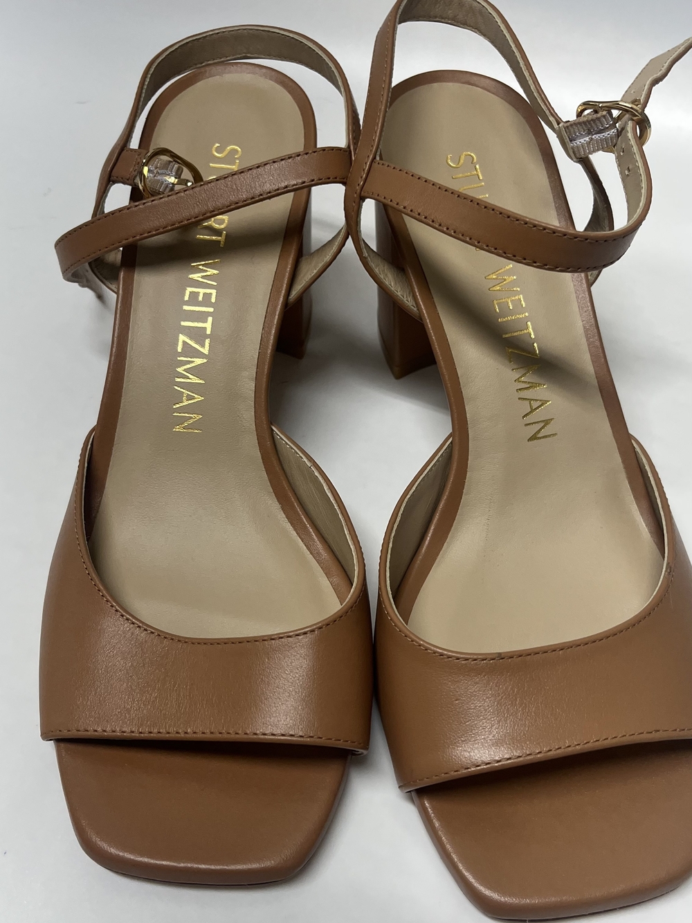 Stuart Weitzman Women's Tan Leather Block Heel Sandals